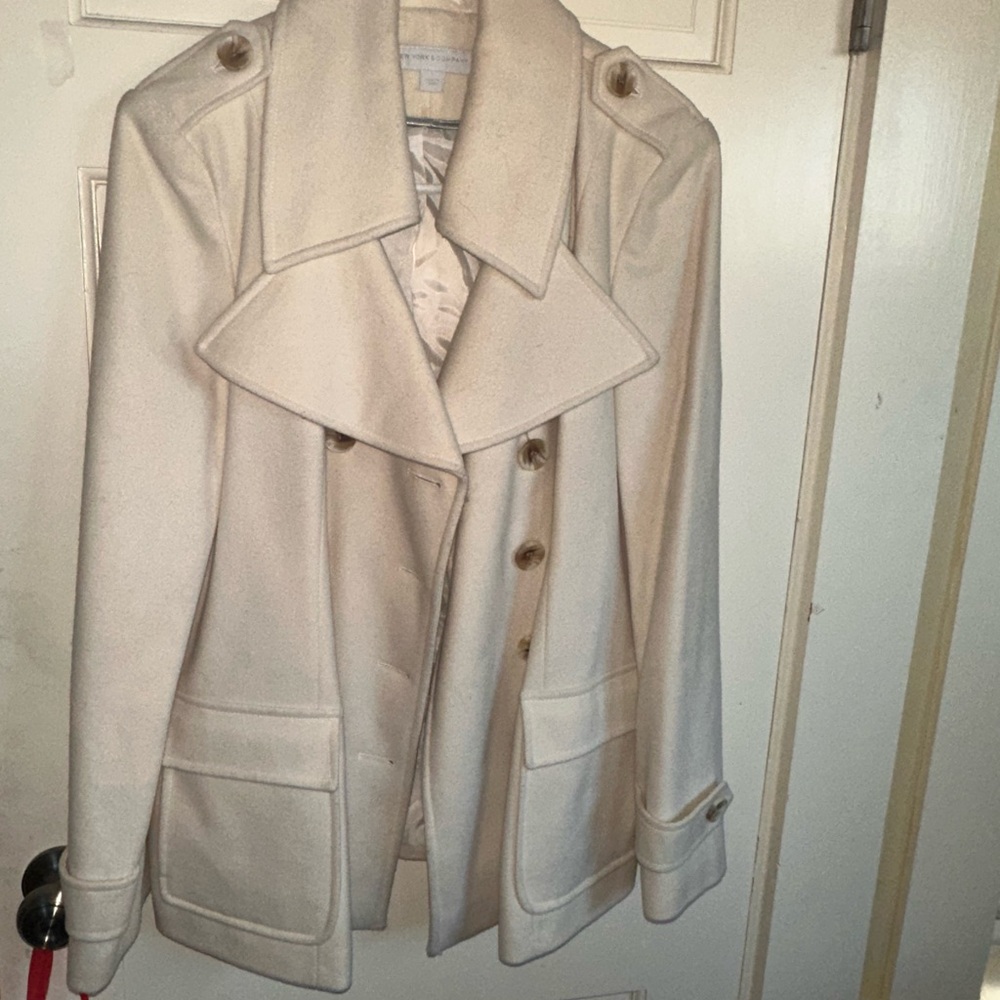 Cream Pea Coat with Wide Lapel Collar